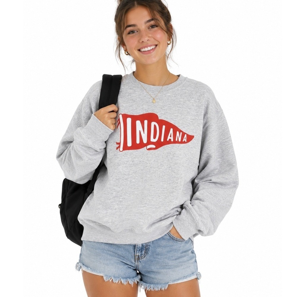 Indiana Gildan Heavy Blend Pennant Graphic Sweatshirt Gray Red | Size Medium